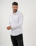 Camisa Masculina Manga Larga | Algodón Premium Blanca con Bolsillos Funcionales