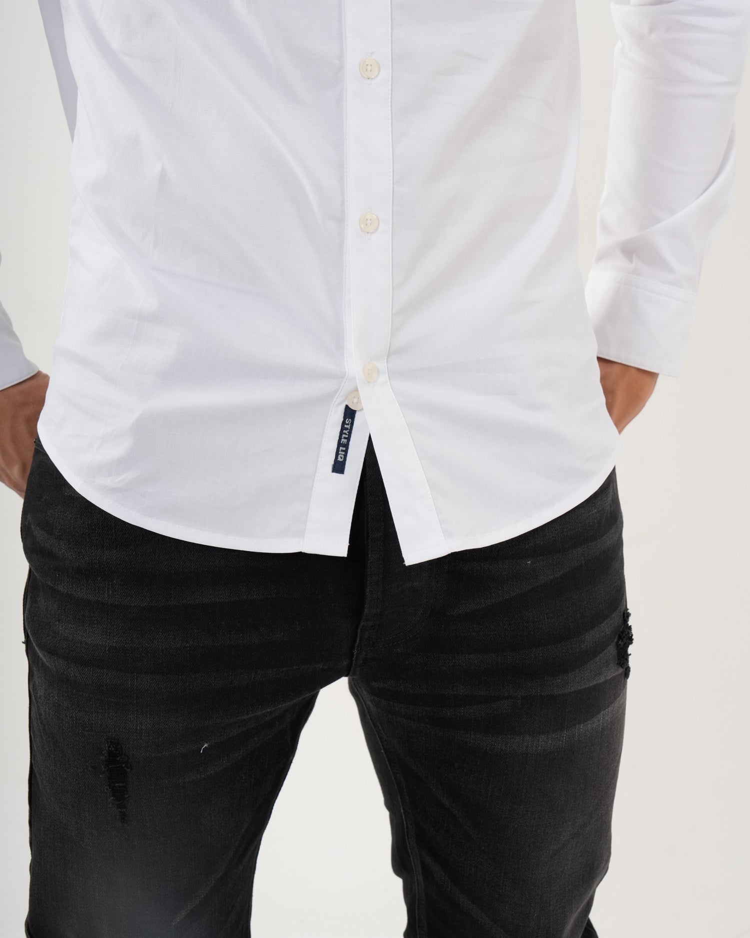Camisa Masculina Manga Larga | Algodón Premium Blanca con Bolsillos Funcionales
