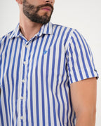 Camisa Masculina Manga Corta | Algodón Premium a Rayas Azul Royal y Blanco