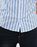 Camisa Masculina Manga Corta | Algodón Premium a Rayas Azul Claro y Blanco