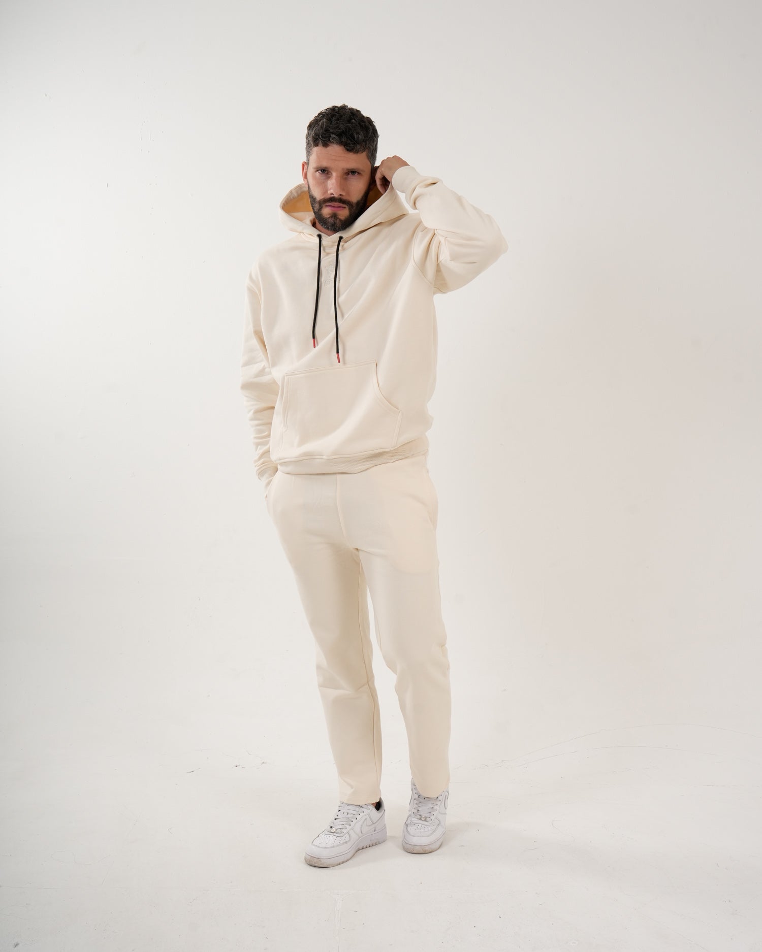 Sudadera Masculina | Algodón Premium Crema con Capucha