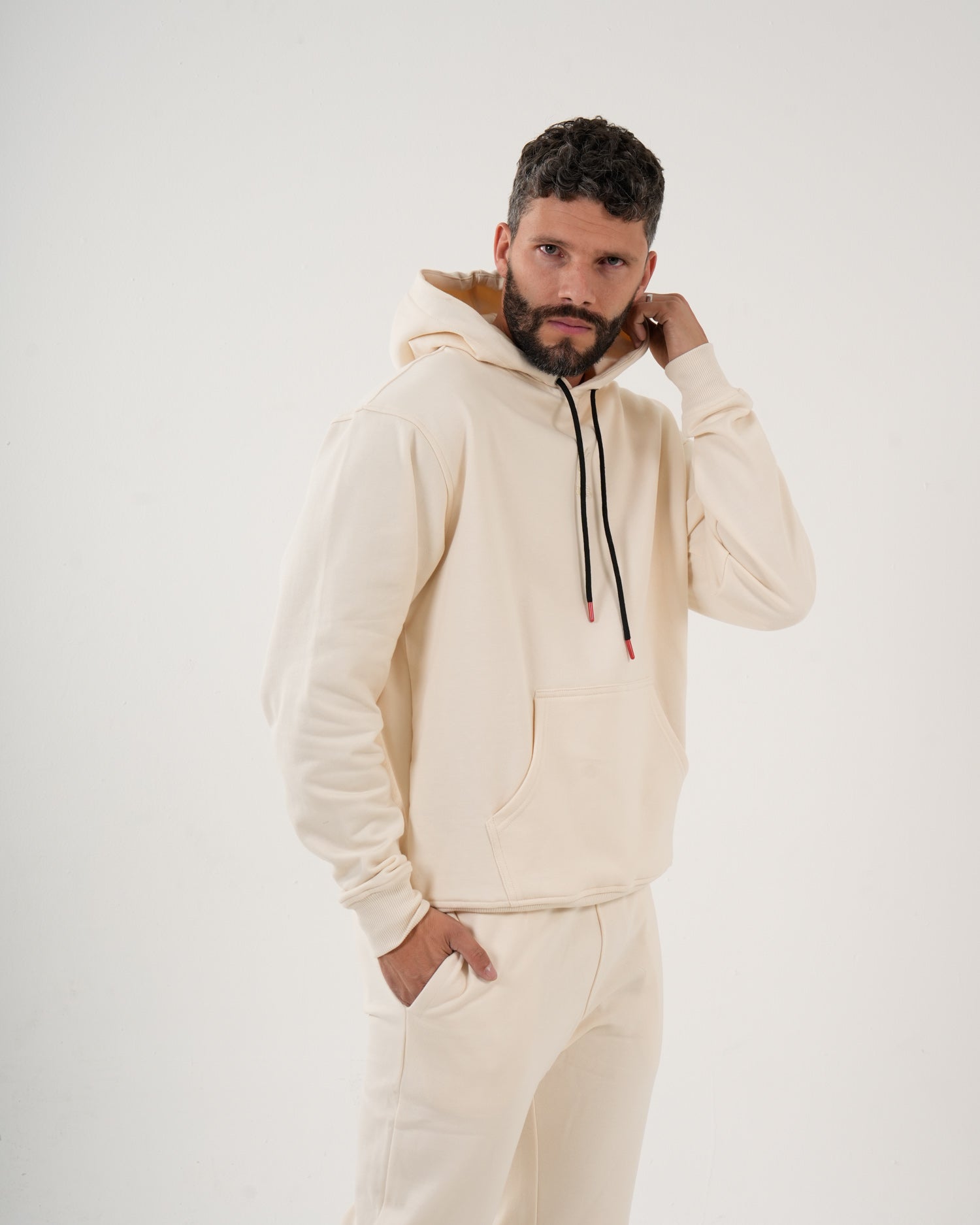 Sudadera Masculina | Algodón Premium Crema con Capucha