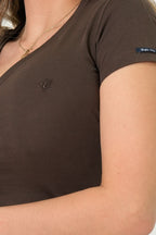 Camiseta V-Neck Marrón | Algodón Premium
