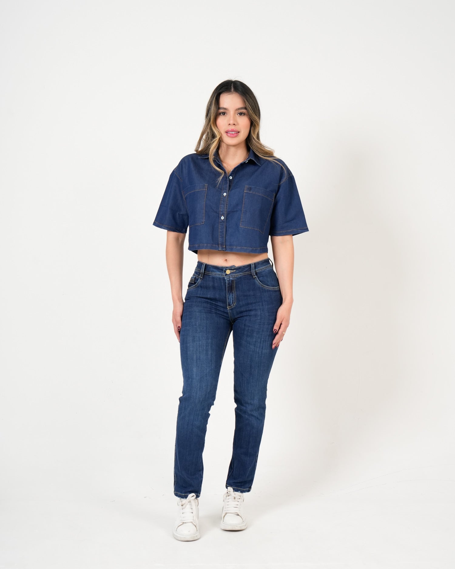 Camisa Crop Denim Azul | Diseño Premium Cropped