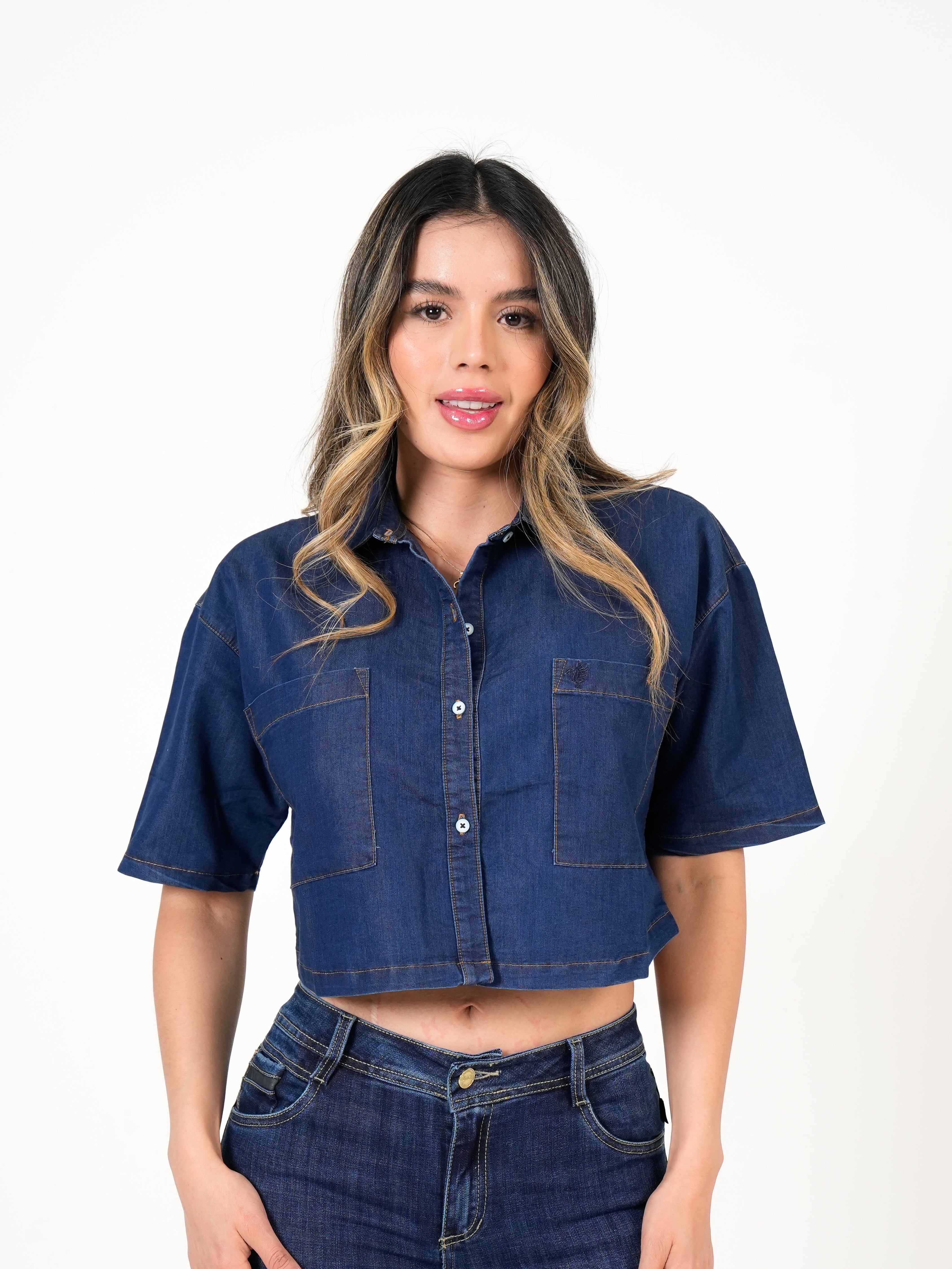 Camisa Crop Denim Azul | Diseño Premium Cropped