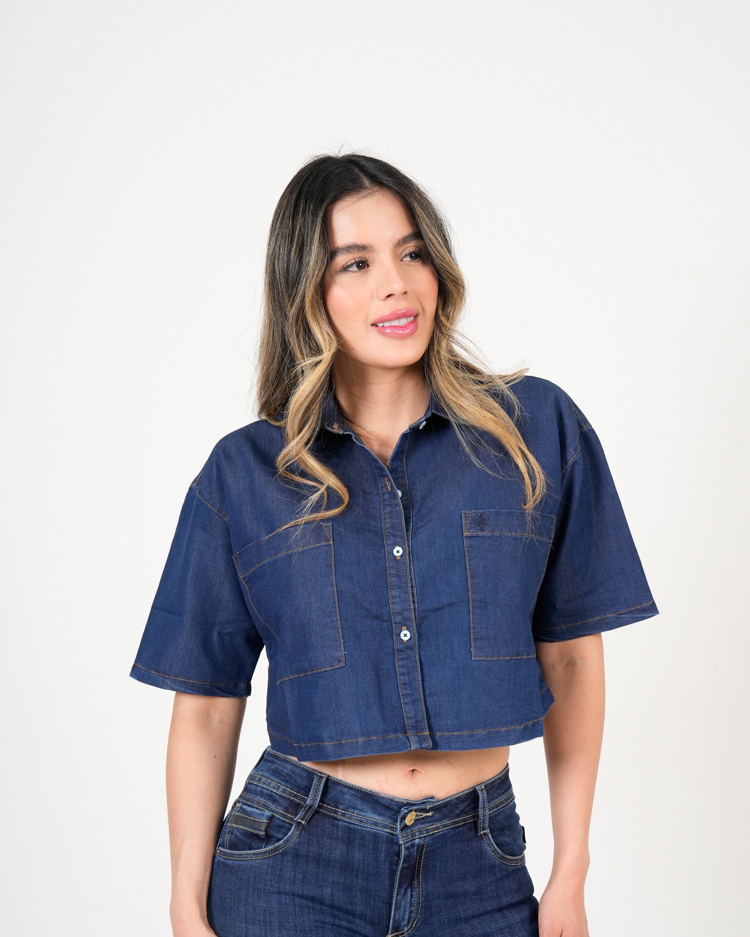 Camisa Crop Denim Azul | Diseño Premium Cropped