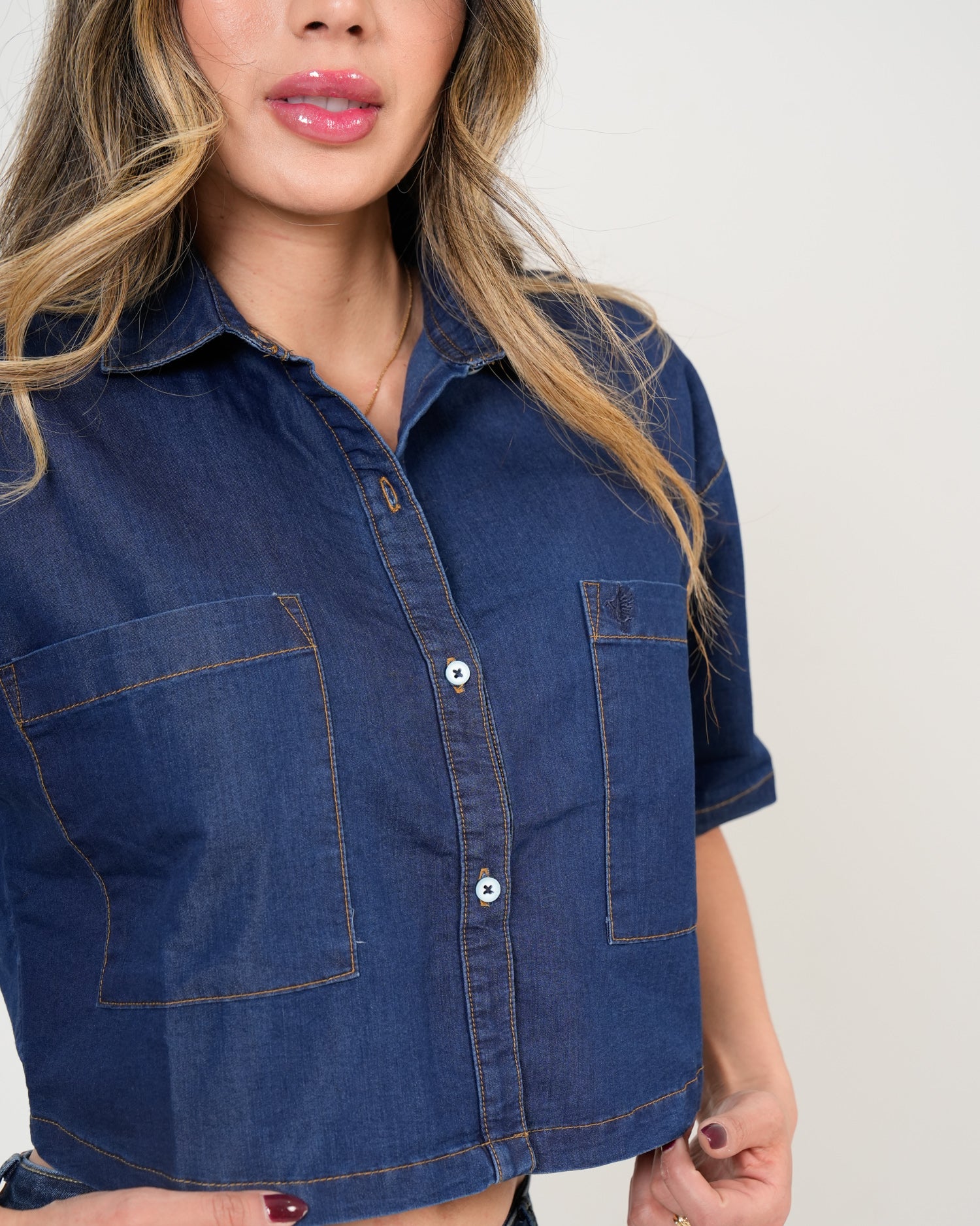 Camisa Crop Denim Azul | Diseño Premium Cropped