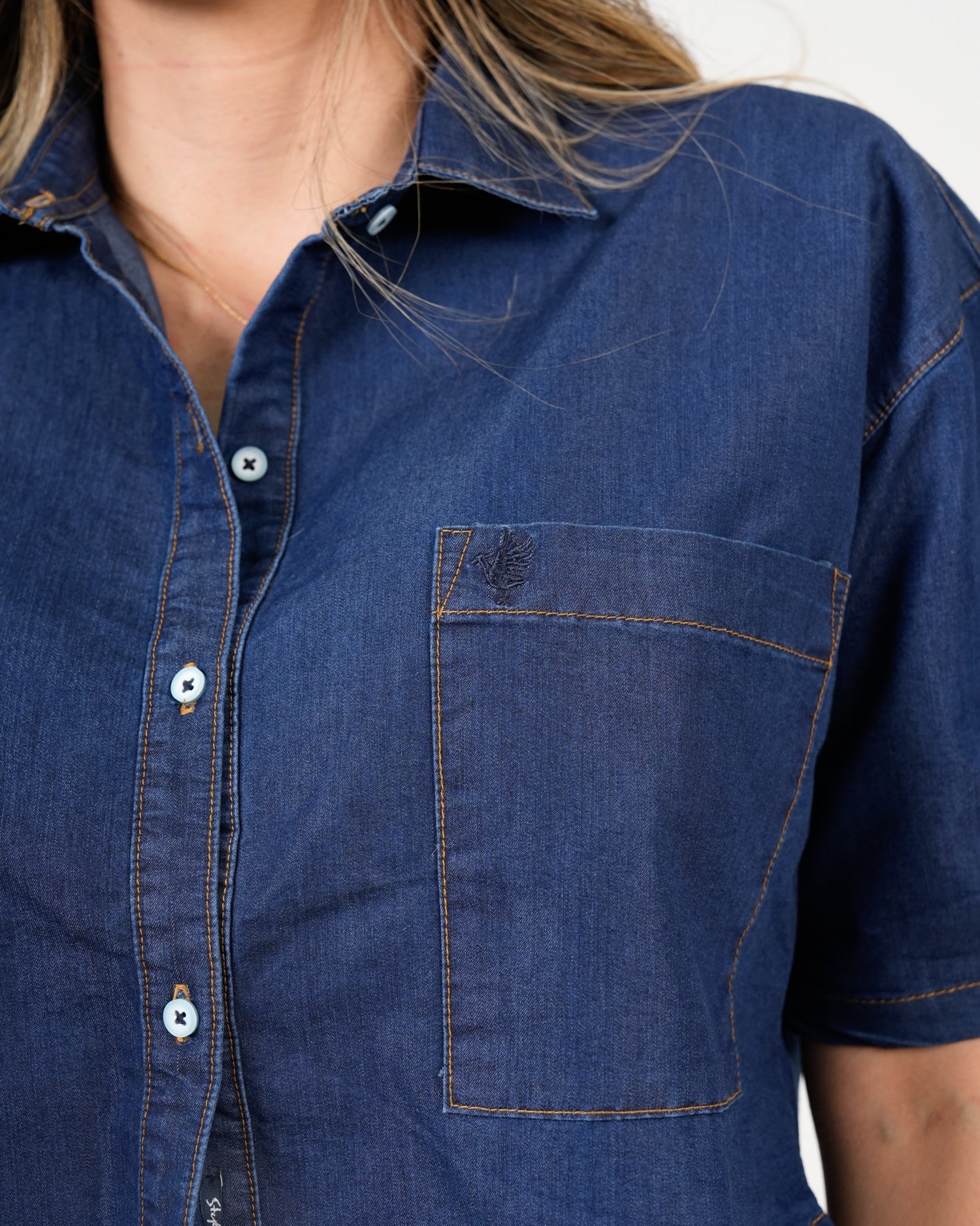 Camisa Crop Denim Azul | Diseño Premium Cropped