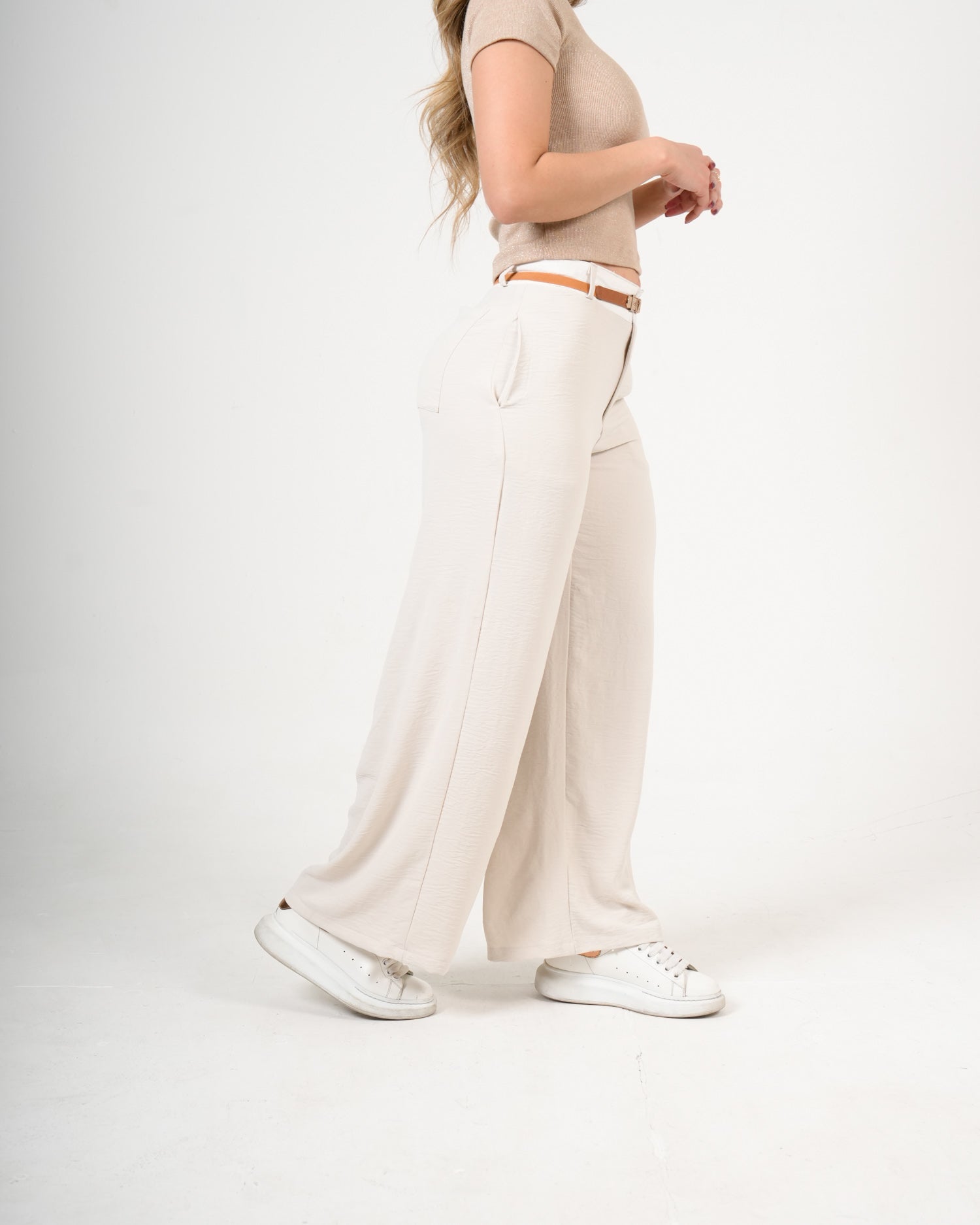 Pantalón Wide Leg Crema | Diseño Premium Tiro Alto