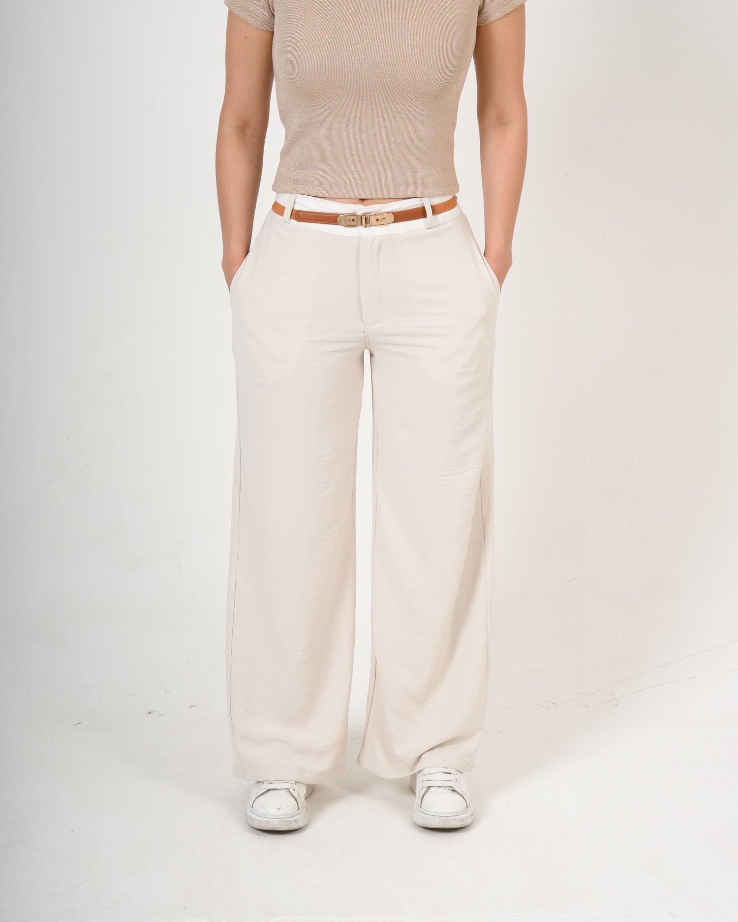 Pantalón Wide Leg Crema | Diseño Premium Tiro Alto