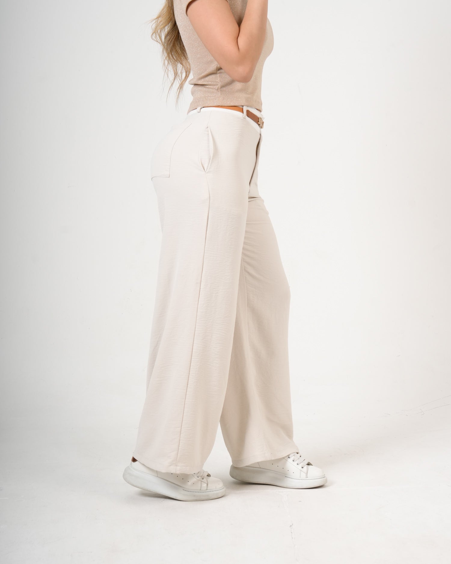 Pantalón Wide Leg Crema | Diseño Premium Tiro Alto