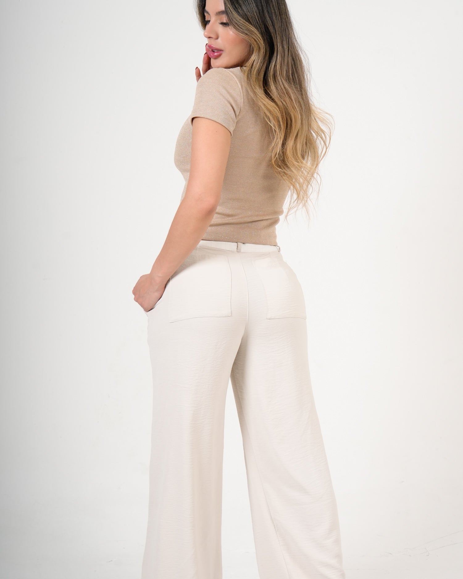 Pantalón Wide Leg Crema | Diseño Premium Tiro Alto
