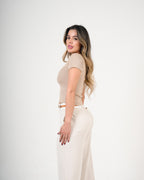 Pantalón Wide Leg Crema | Diseño Premium Tiro Alto