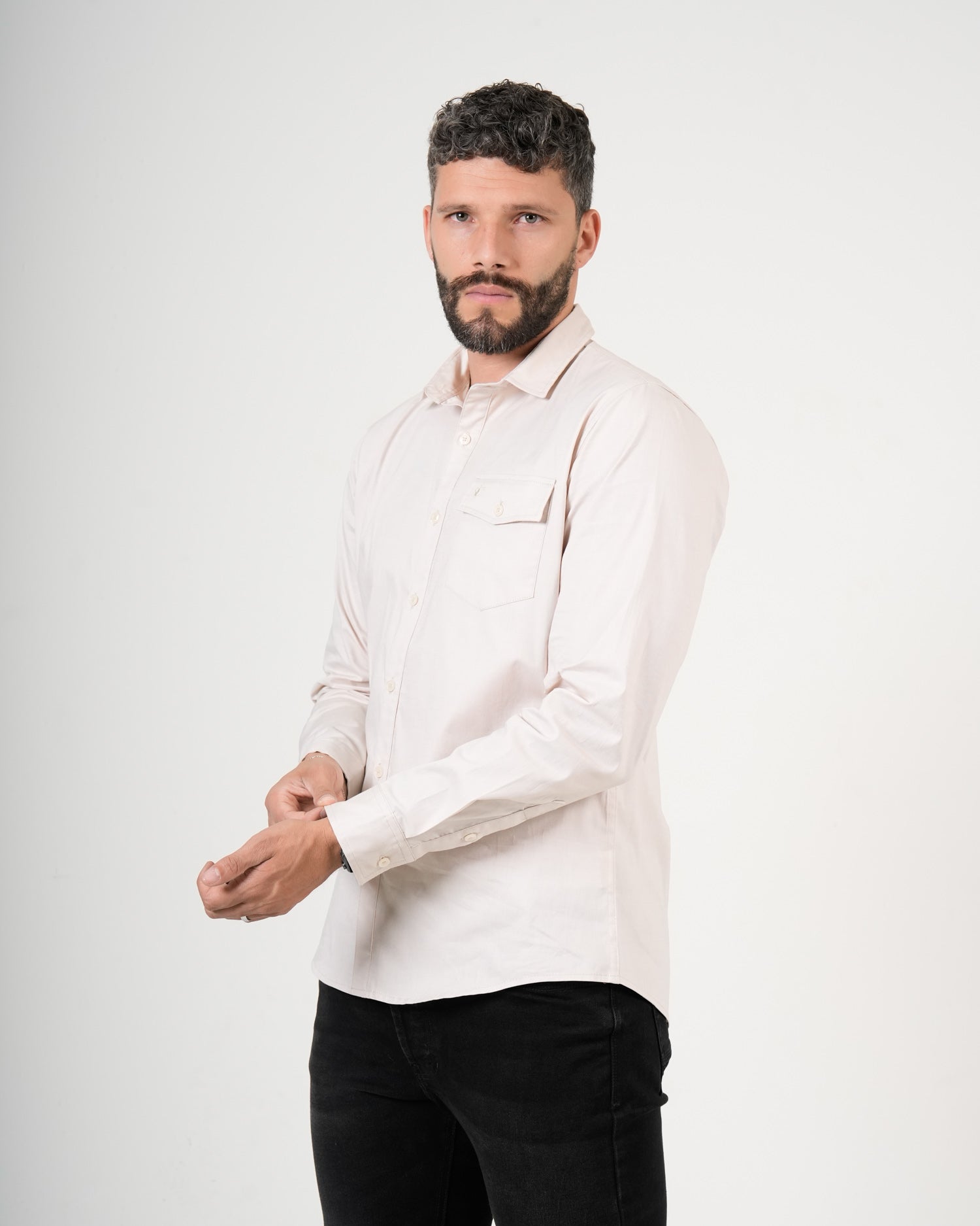 Camisa de Manga Larga Crema | Diseño Premium Clásico