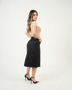 Falda Denim Negro Midi | Diseño Premium Deshilachado