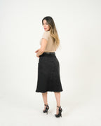 Falda Denim Negro Midi | Diseño Premium Deshilachado