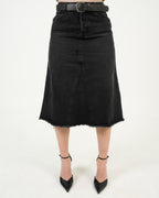 Falda Denim Negro Midi | Diseño Premium Deshilachado