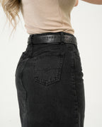 Falda Denim Negro Midi | Diseño Premium Deshilachado