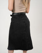 Falda Denim Negro Midi | Diseño Premium Deshilachado