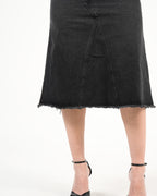 Falda Denim Negro Midi | Diseño Premium Deshilachado