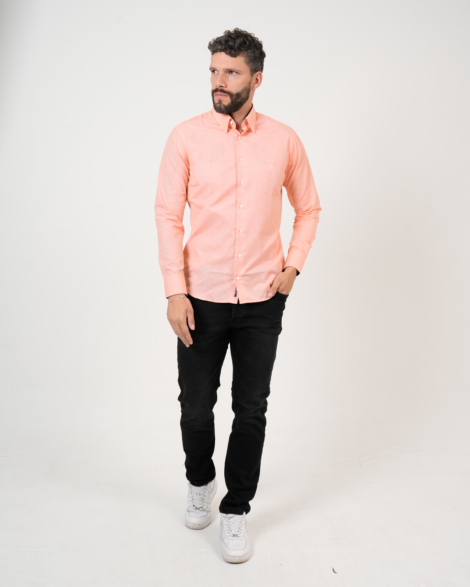 Camisa Coral Cuadriculada Manga Larga | Algodón Premium
