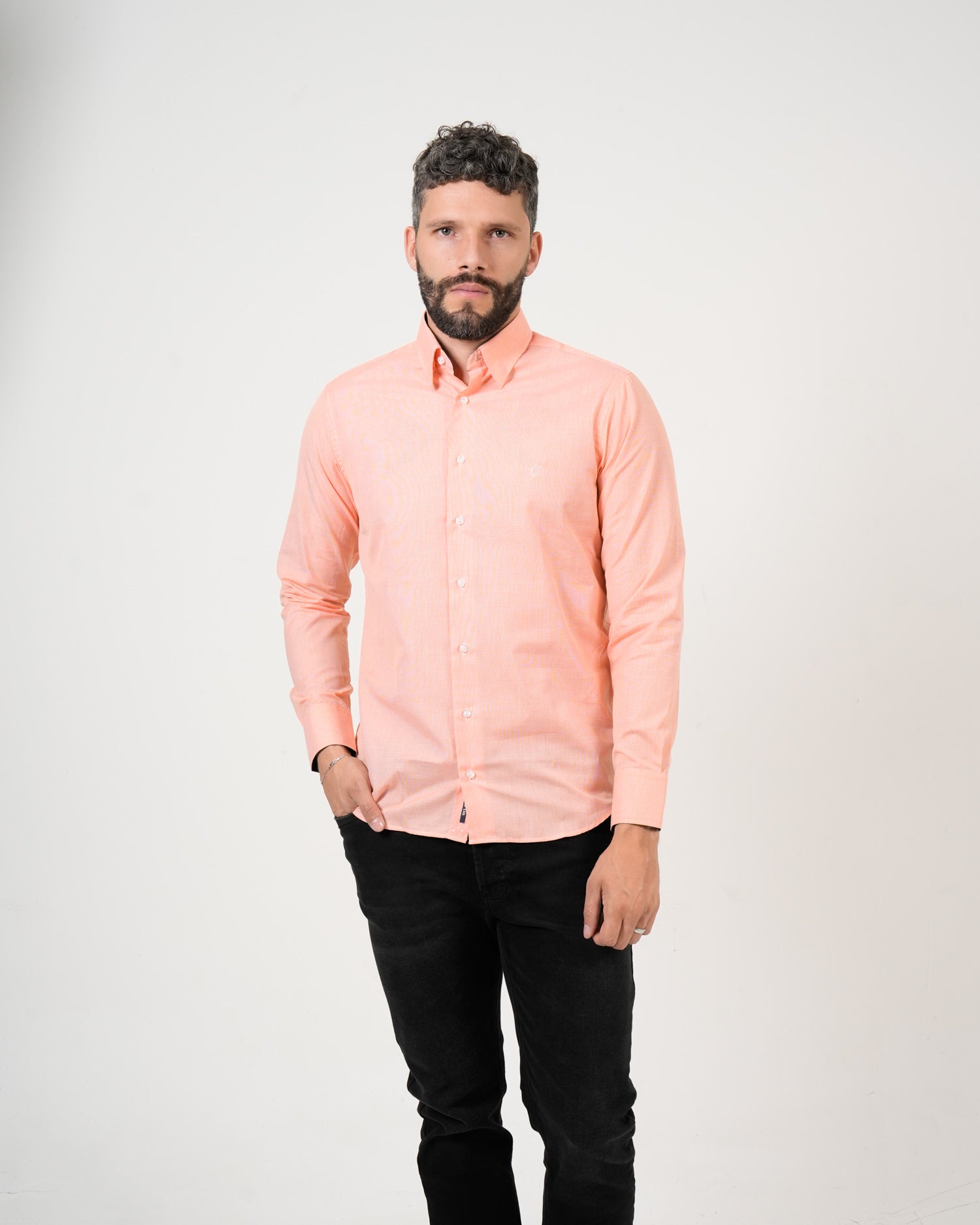 Camisa Coral Cuadriculada Manga Larga | Algodón Premium