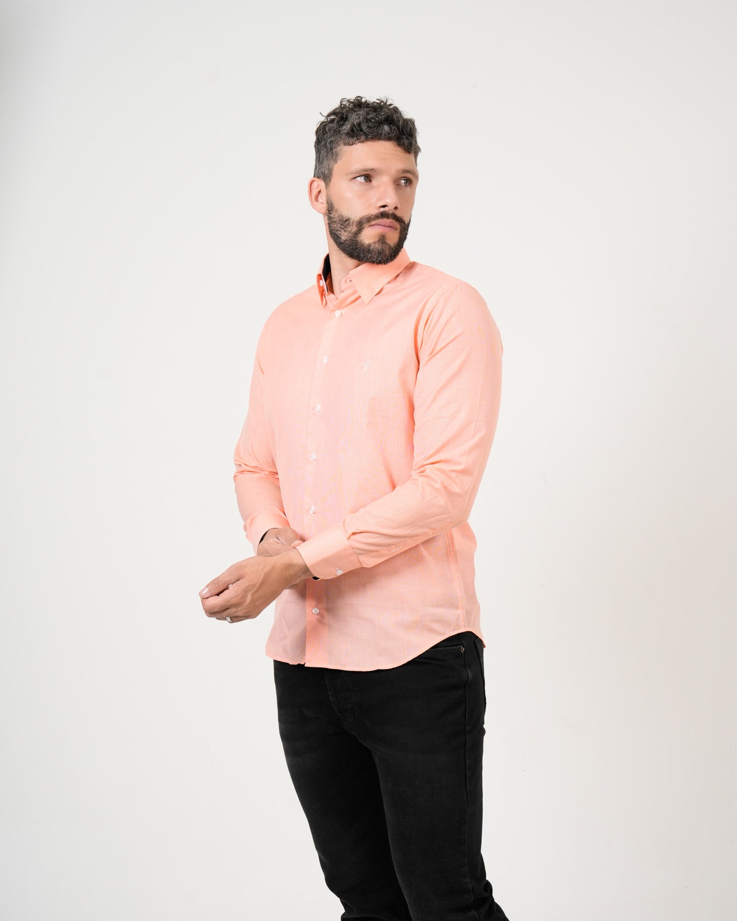 Camisa Coral Cuadriculada Manga Larga | Algodón Premium