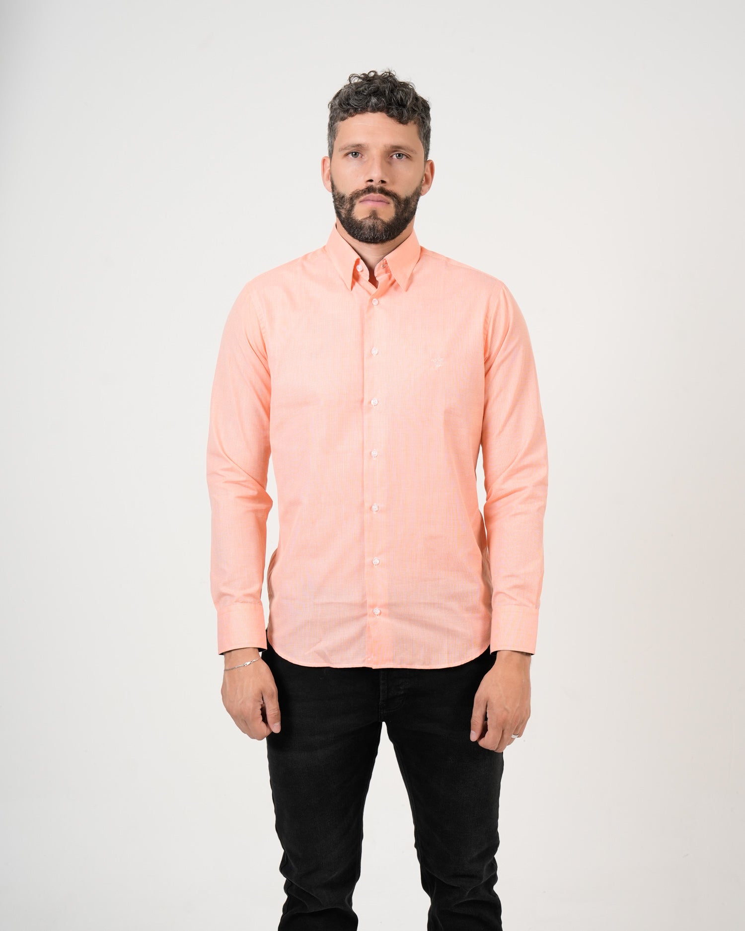 Camisa Coral Cuadriculada Manga Larga | Algodón Premium