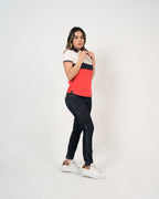 Polo Color Block Crema Marino Coral | Algodón Premium