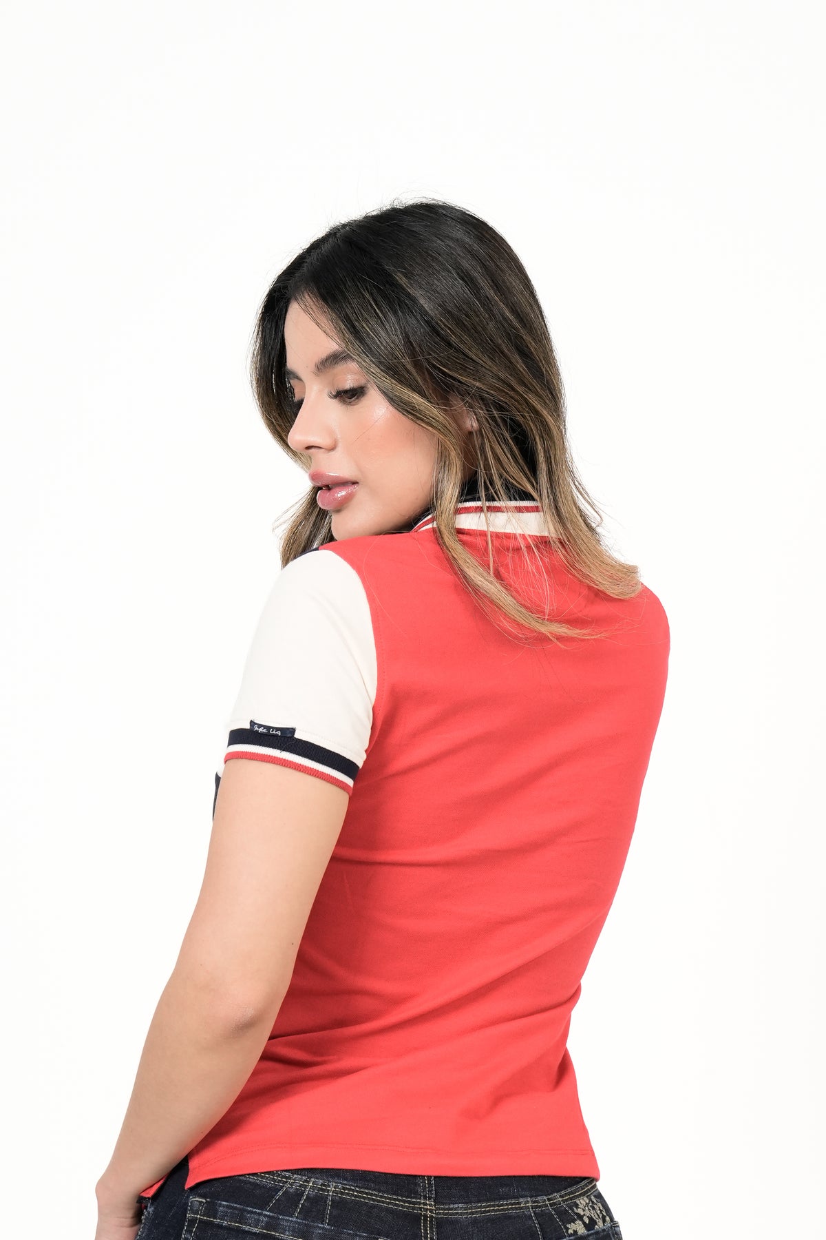 Polo Color Block Crema Marino Coral | Algodón Premium