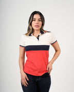 Polo Color Block Crema Marino Coral | Algodón Premium