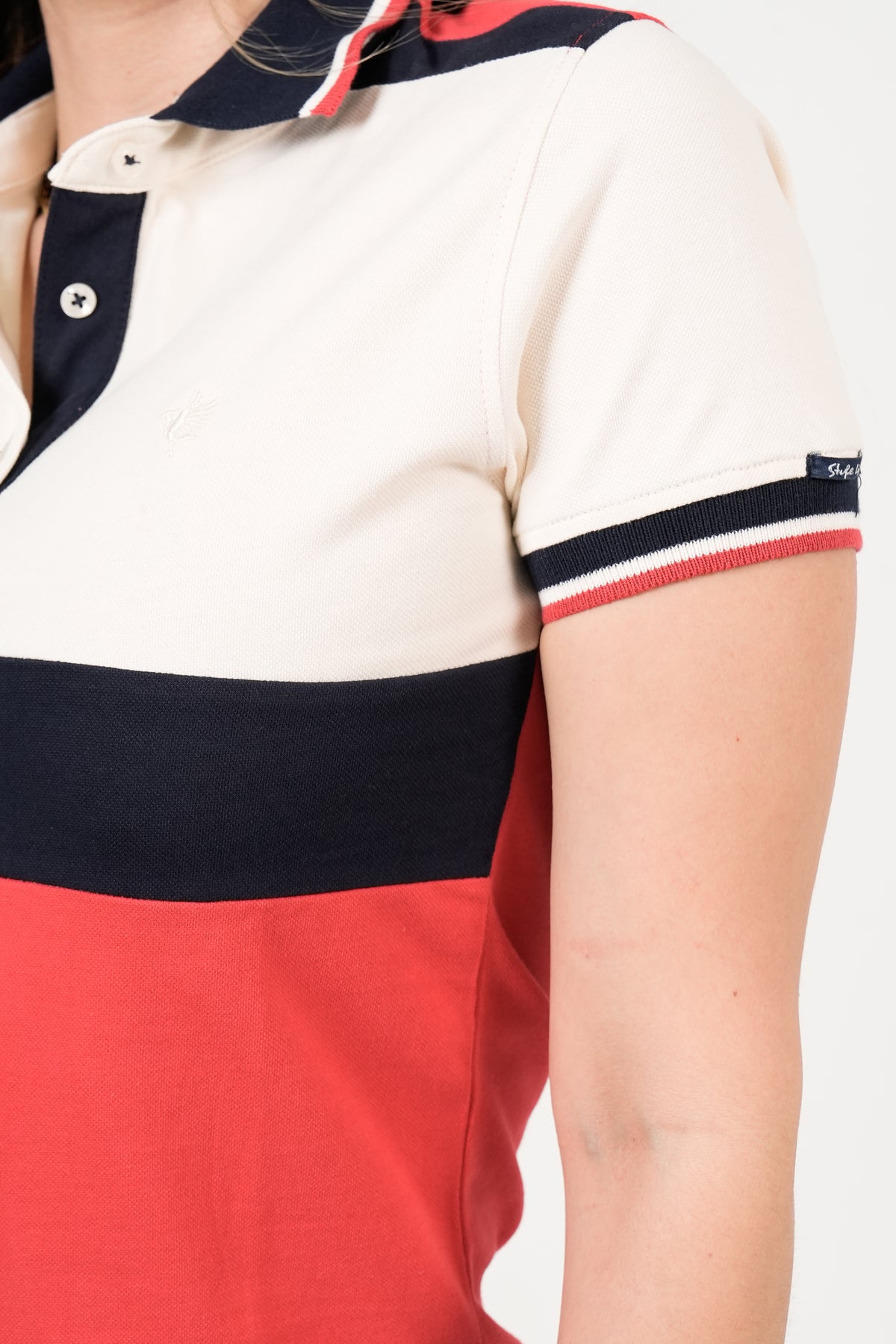 Polo Color Block Crema Marino Coral | Algodón Premium