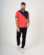 Polo Color Block Marino Coral | Algodón Premium