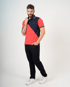 Polo Color Block Marino Coral | Algodón Premium
