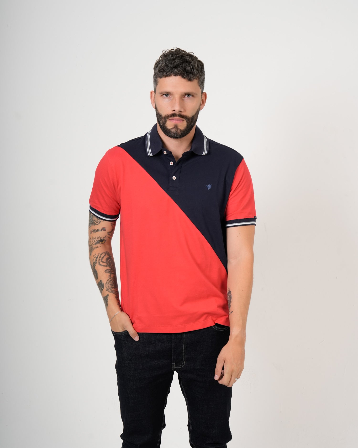 Polo Color Block Marino Coral | Algodón Premium