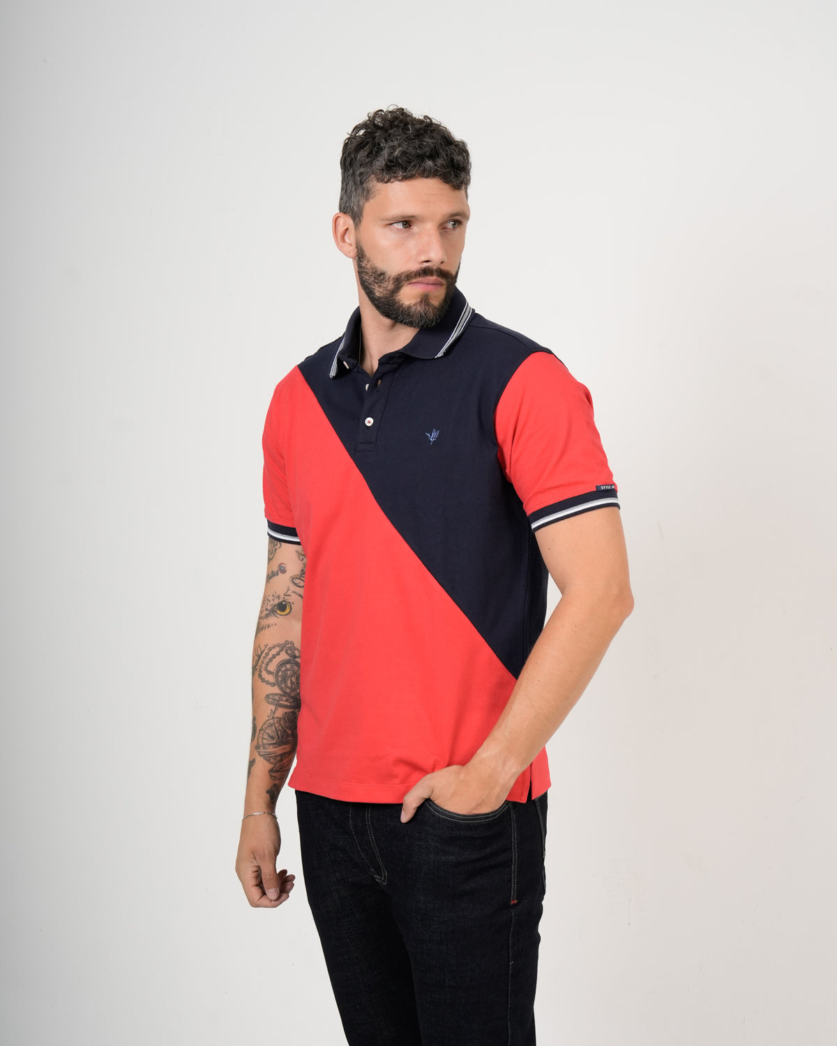 Polo Color Block Marino Coral | Algodón Premium