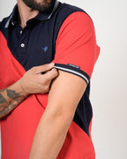 Polo Color Block Marino Coral | Algodón Premium