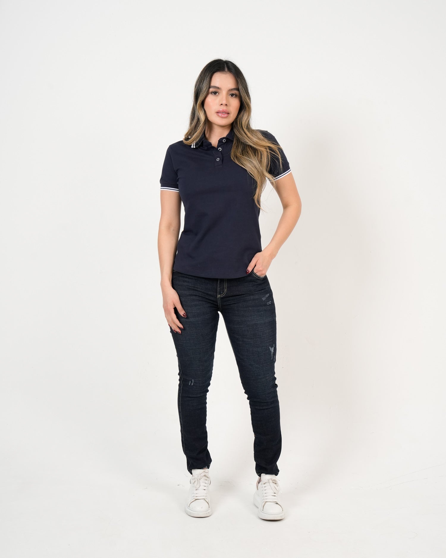 Polo Femenino Manga Corta | Algodón Premium con Ribete Blanco