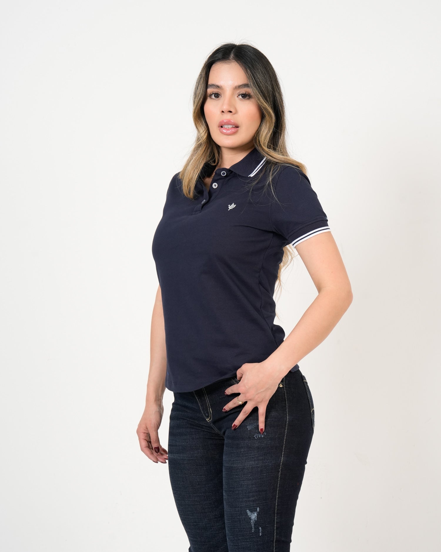 Polo Femenino Manga Corta | Algodón Premium con Ribete Blanco