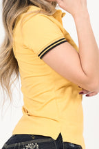 Polo Femenino Manga Corta | Algodón Premium Amarillo con Ribete Negro
