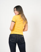 Polo Femenino Manga Corta | Algodón Premium Amarillo con Ribete Negro