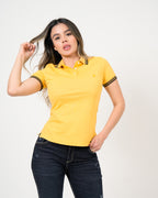 Polo Femenino Manga Corta | Algodón Premium Amarillo con Ribete Negro