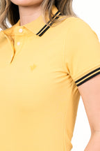 Polo Femenino Manga Corta | Algodón Premium Amarillo con Ribete Negro