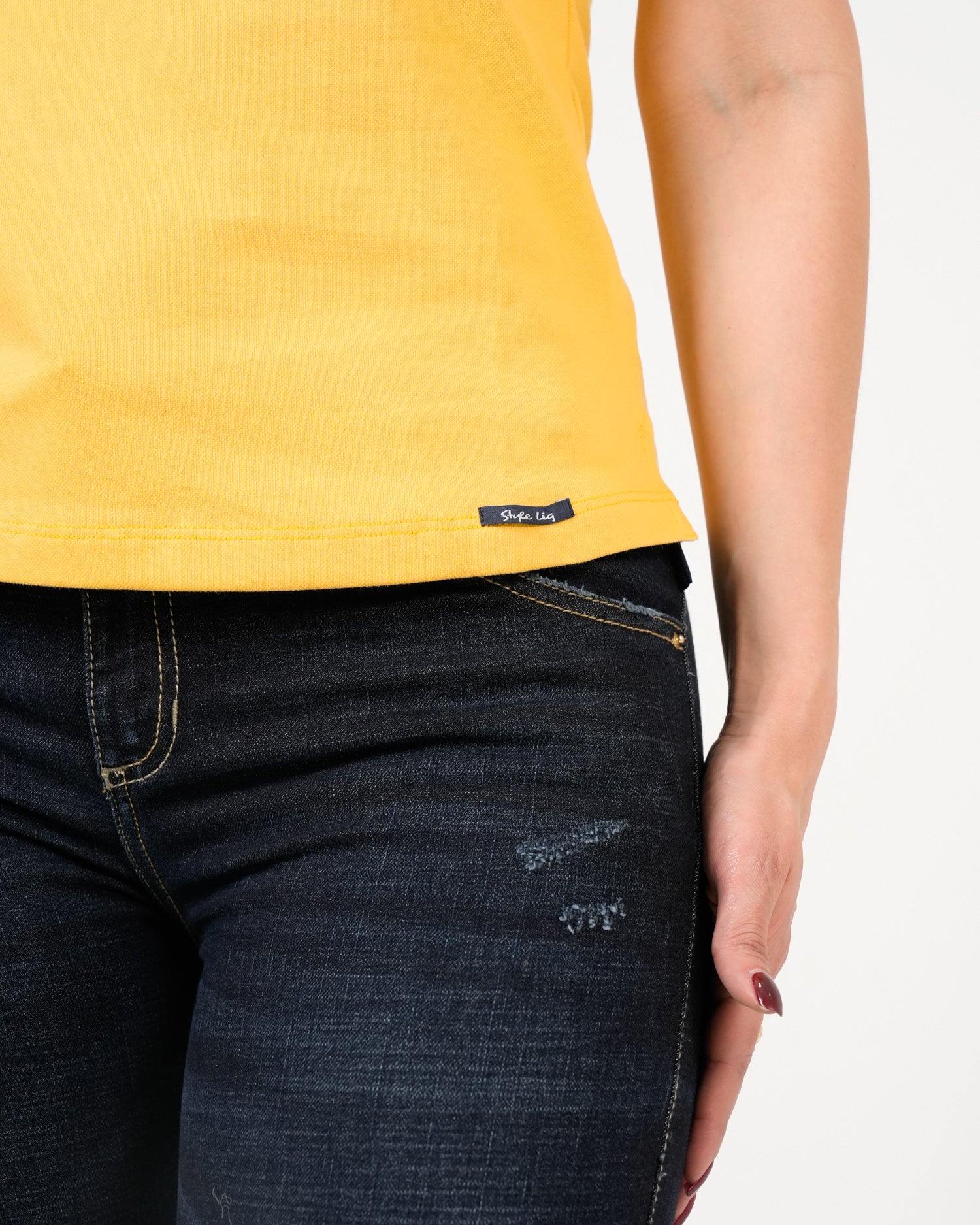 Polo Femenino Manga Corta | Algodón Premium Amarillo con Ribete Negro