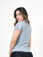 Blusa Femenina Denim | Manga Corta Light Wash Premium