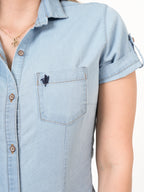Blusa Femenina Denim | Manga Corta Light Wash Premium
