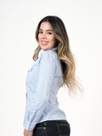 Blusa Femenina Manga Larga | Algodón Premium a Rayas Azul y Blanco