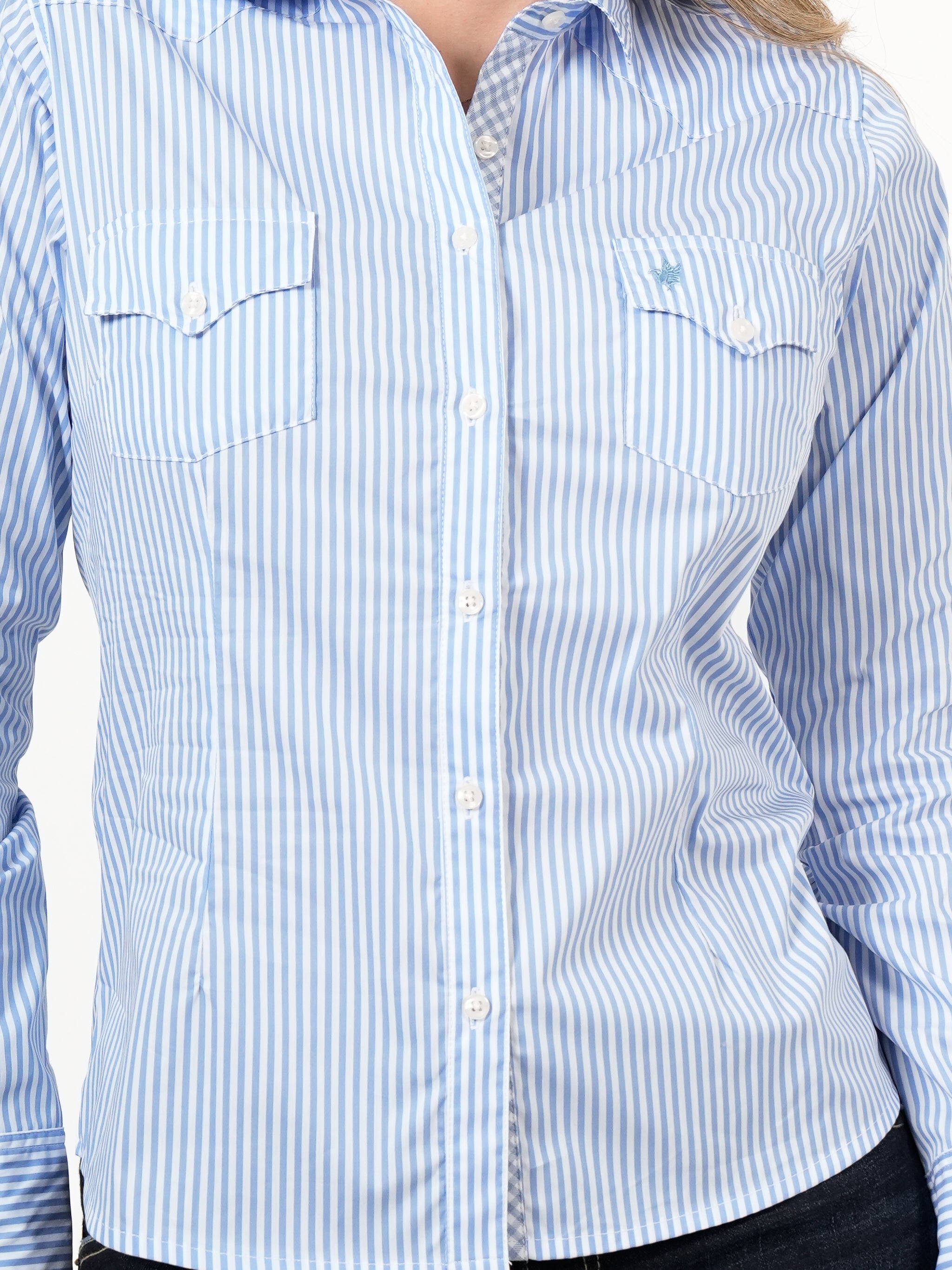 Blusa Femenina Manga Larga | Algodón Premium a Rayas Azul y Blanco