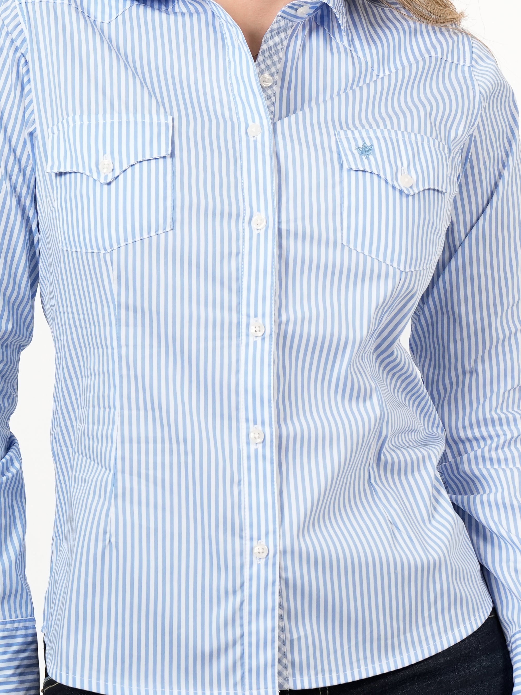Blusa Femenina Manga Larga | Algodón Premium a Rayas Azul y Blanco