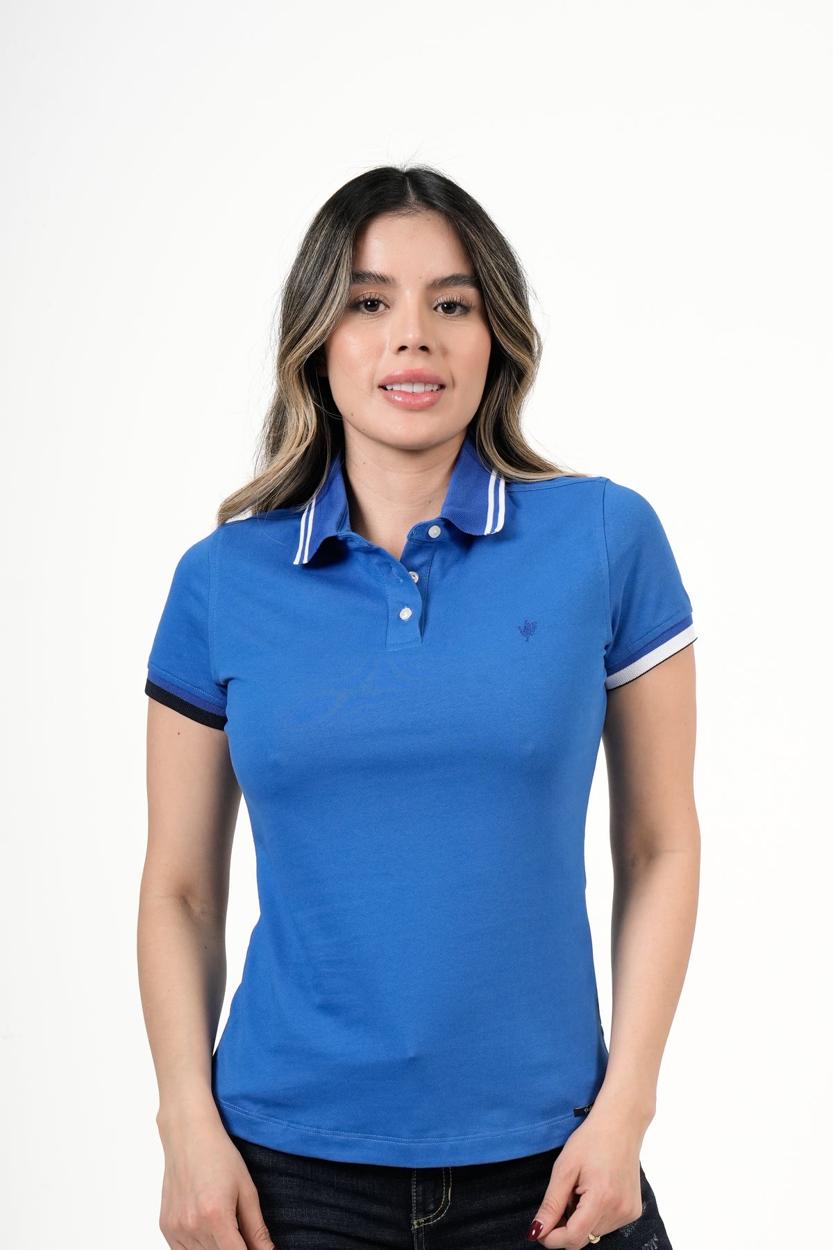 Polo Femenino Manga Corta | Algodón Premium Azul Royal con Ribete